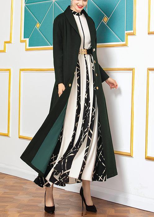 fine Loose fitting long coat  coat aymy green wild Woolen Coats