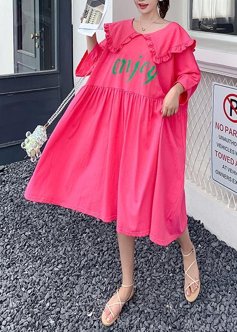 Loose rose Letter clothes For Women Ruffled Batwing Sleeve Dresses