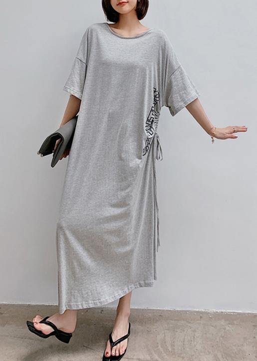 Women gray Letter outfit o neck drawstring Robe Dress