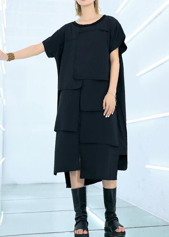 100% black Cotton clothes For Women asymmetric daily summer Dress