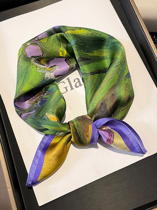 Leisure Fashion Contrast Color Square Printed Silk Scarf