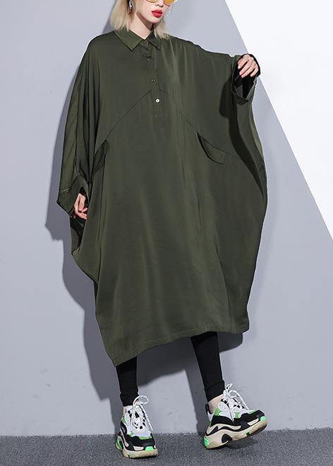 Handmade arm green cotton clothes batwing sleeve A Line summer Dress