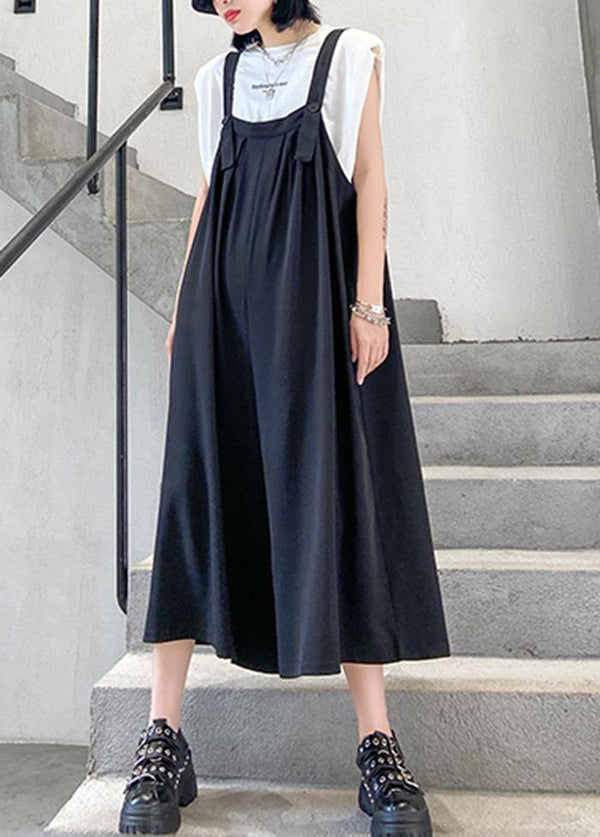 New fashion black large size loose straight tube wide leg jumpsuit female summer