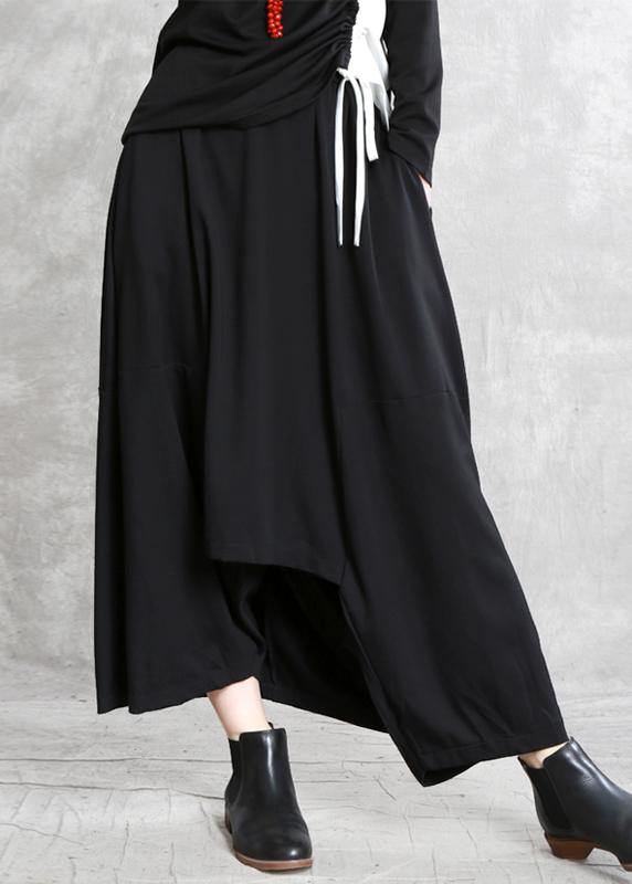 Women black cotton skirt elastic waist asymmetric skirt