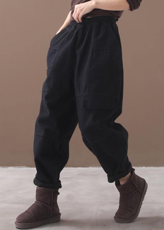 2019 black loose cotton pants elastic waist casual harem pants