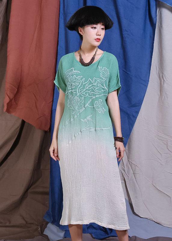 French embroidery cotton linen clothes For Women Wardrobes green gradient color Dress summer