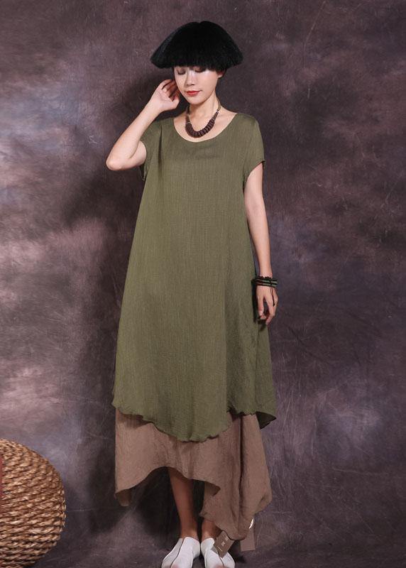 DIY false two pieces linen outfit Tutorials green Dress summer