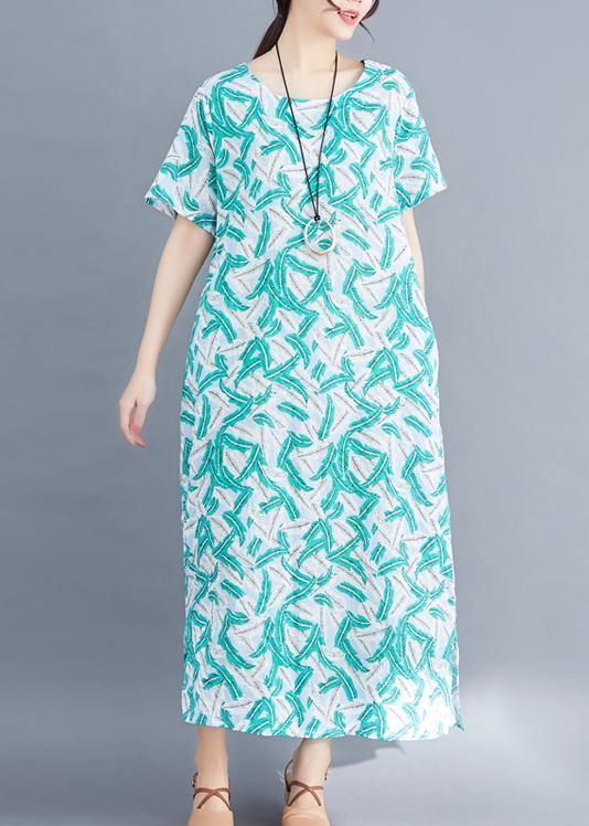 Women green cotton dresses Fashion Fabrics prints Maxi summer Dresses