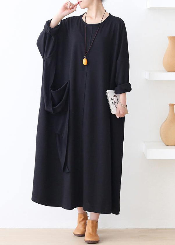 Italian pockets o neck clothes For Women Work Outfits black robes Dresses