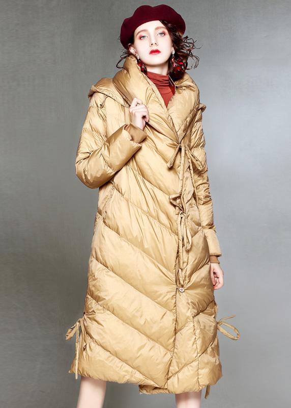 Warm khaki down coat winter plus size clothing hooded womens parka drawstring Warm overcoat