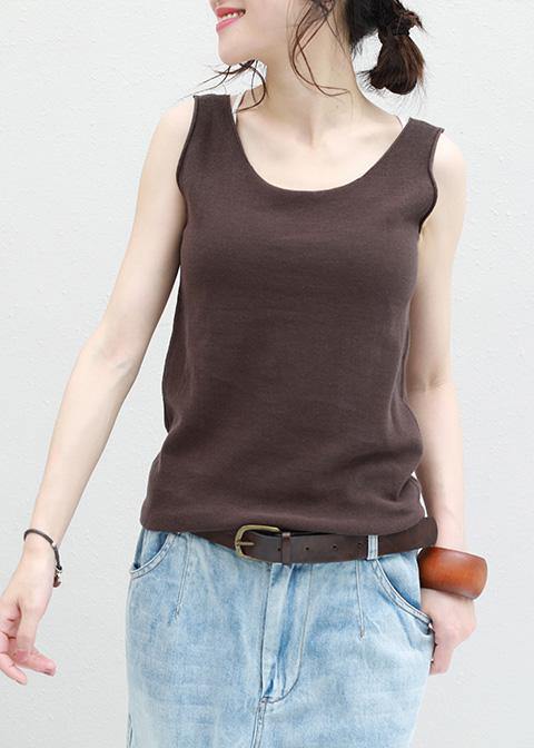 Women chocolate cotton Long Shirts sleeveless loose summer top