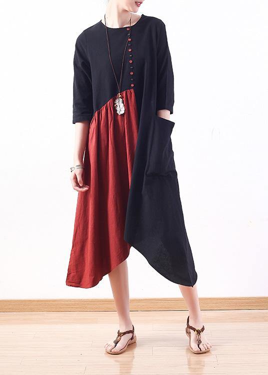 Natural patchwork cotton dresses Wardrobes black bracelet sleeved Plus Size Dress summer