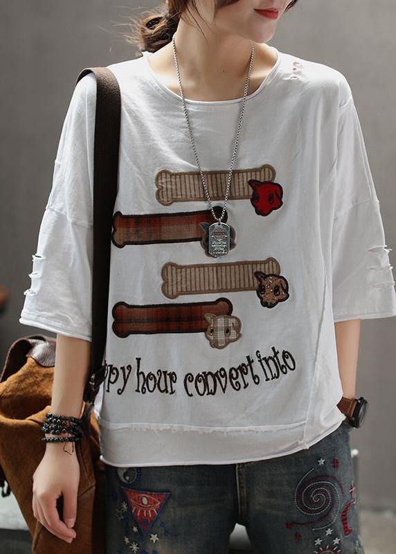 Elegant cotton Tunic Organic Summer Women Embroidery Loose Casual T-Shirt