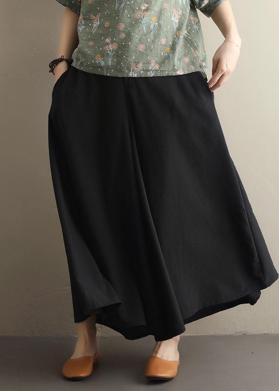 Summer  literary black elastic waist versatile wide leg culottes