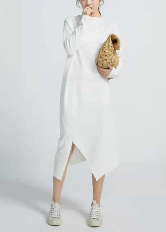 Natural White cotton Tunics Side Open  Maxi Long Sleeve  Dresses