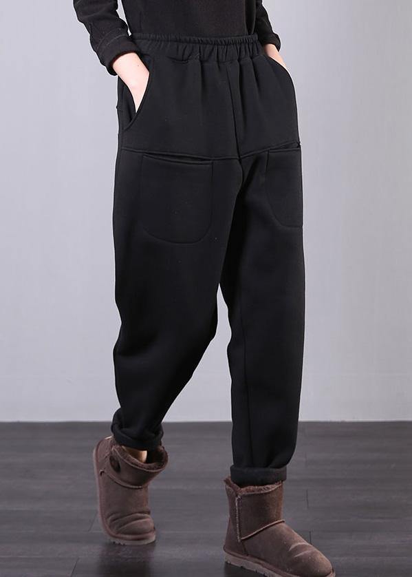 Classy black casual elastic waist pockets harem pants Photography wild pants