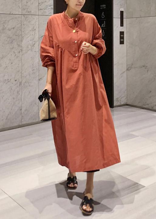 Elegant lantern sleeve cotton dresses Inspiration brown Maxi Dresses