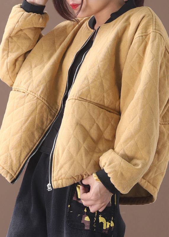 Fine oversized winter jacket outwear yellow stand collar casual outfit