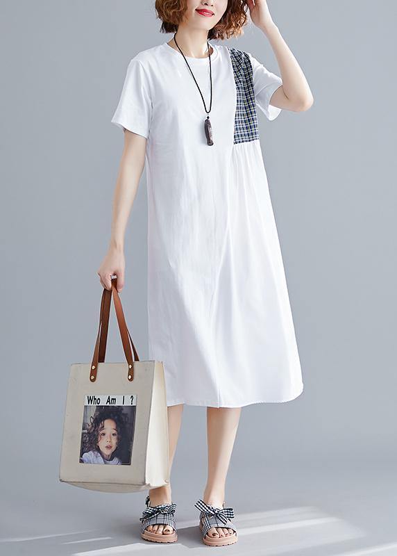 French o neck patchwork Cotton Tunics Catwalk white Dresses summer