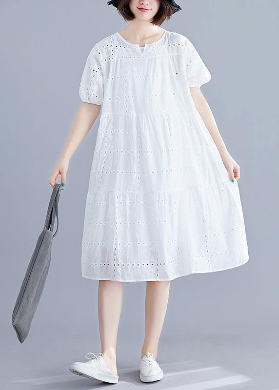 DIY o neck hollow out Cotton dress Tutorials white Dress summer