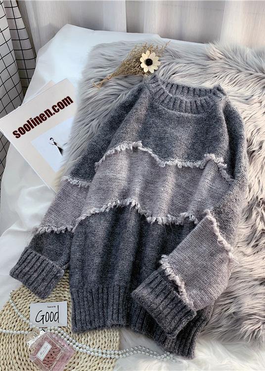 Oversized gray clothes For Women fashion  oversize patchwork knit sweat tops