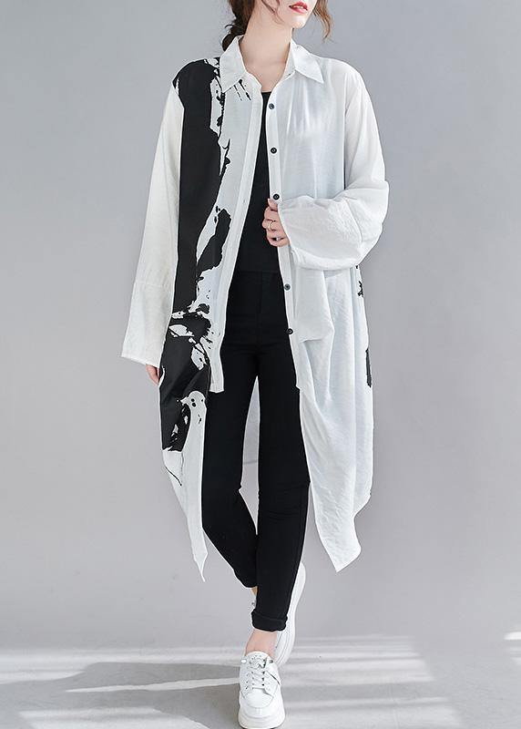 Women Lapel Patchwork Spring Clothes Design White Print Long Dress