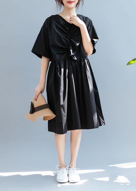 Beautiful black clothes For Women v neck Cinched A Line summer Dress