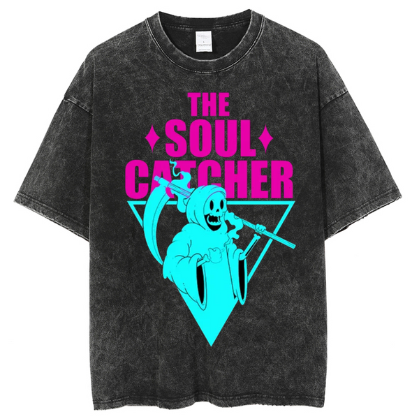 Unisex The Soul Catcher Printed Retro Washed Short Sleeved T-Shirt