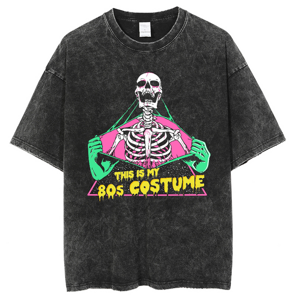 Unisex This Is My 80's Costume Skull Printed Retro Washed Short Sleeved T-Shirt