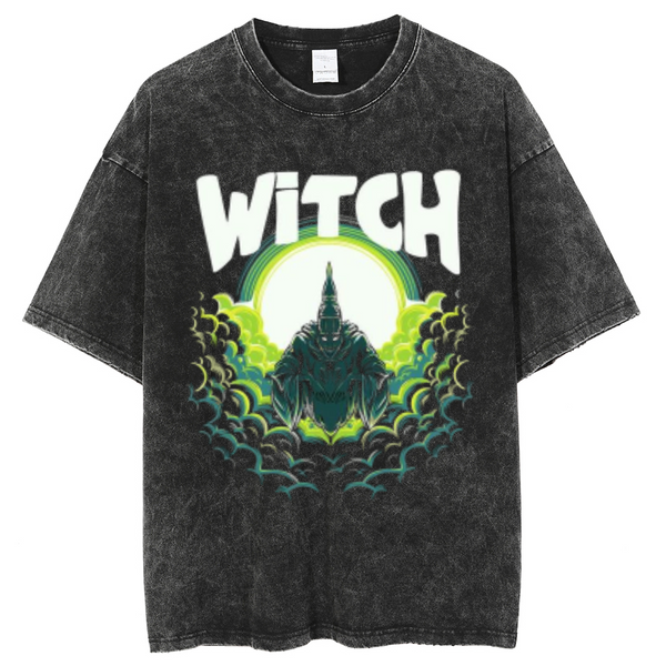 Witch Unisex Oversized Print Vintage Wash Denim T-Shirt