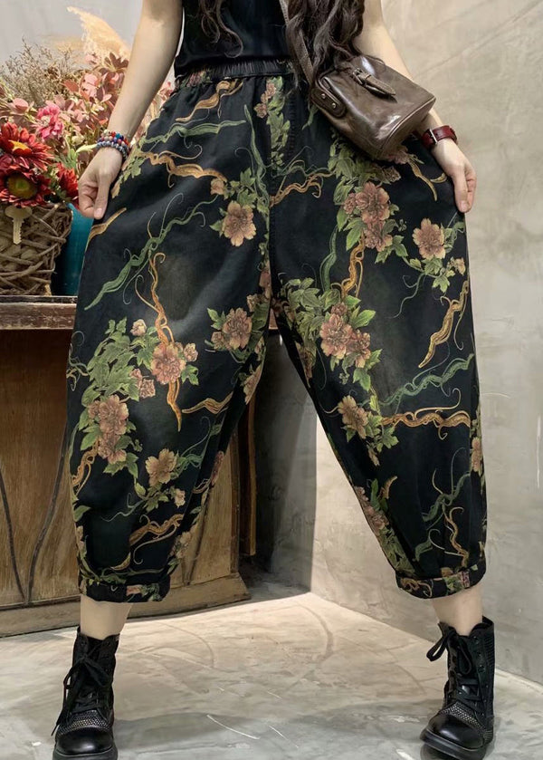 2023 Autumn New Print Elastic Waist Denim Lanterns Pants