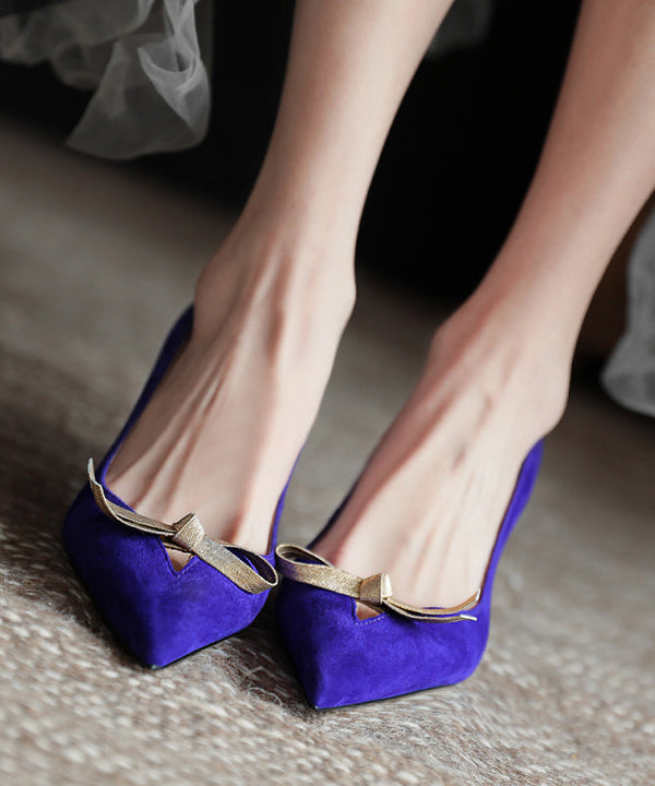 2023 Splicing Stiletto High Heels Purple Sheepskin Pointed Toe