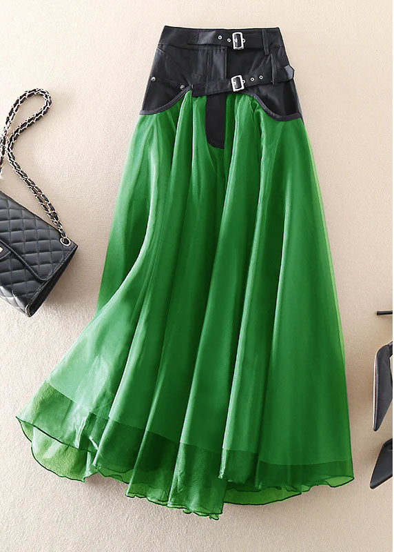 French Green fashion Patchwork Tulle Skirts Spring