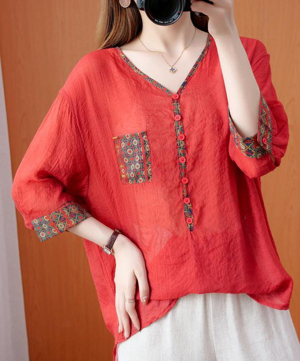 DIY red clothes For Women v neck patchwork oversized fall shirts