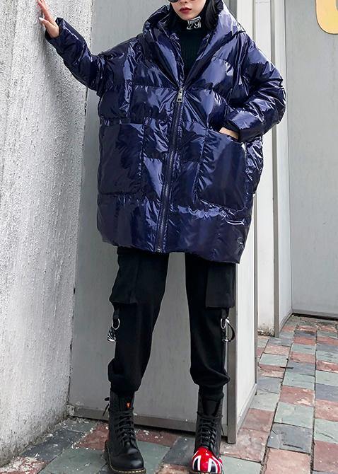 New blue womens parkas casual Coats winter hooded zippered outwear