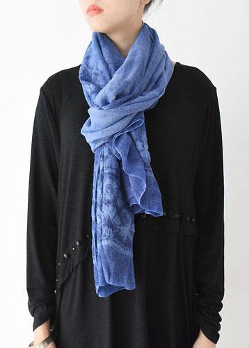 winter women embroidery cotton blended scarf rectangular blue big scarves