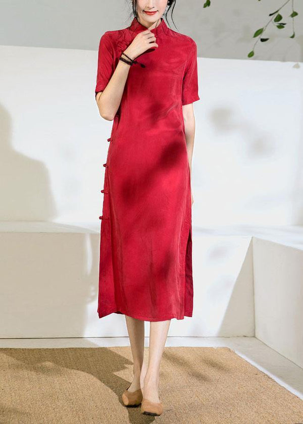 Beautiful red tunics for women stand collar Chinese Button Kaftan summer Dress