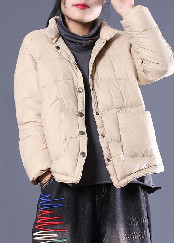 fine women parka overcoat beige stand collar warm winter coat