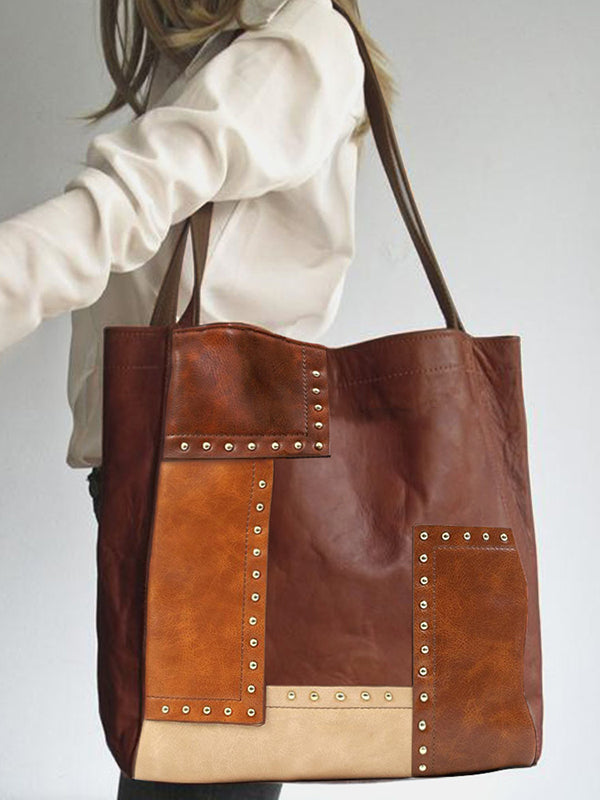 Contrast Color Rivet Split-Joint Bags Handbags