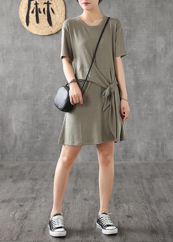 Modern green cotton clothes For Women o neck Bow Art summer Dress