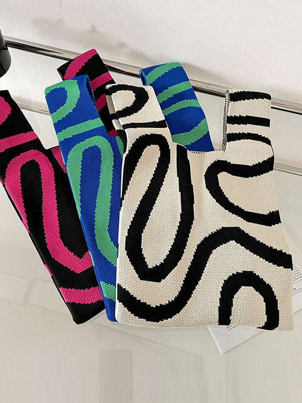 Original Contrast Color Line Printed Woven Handbags Bags Accessories