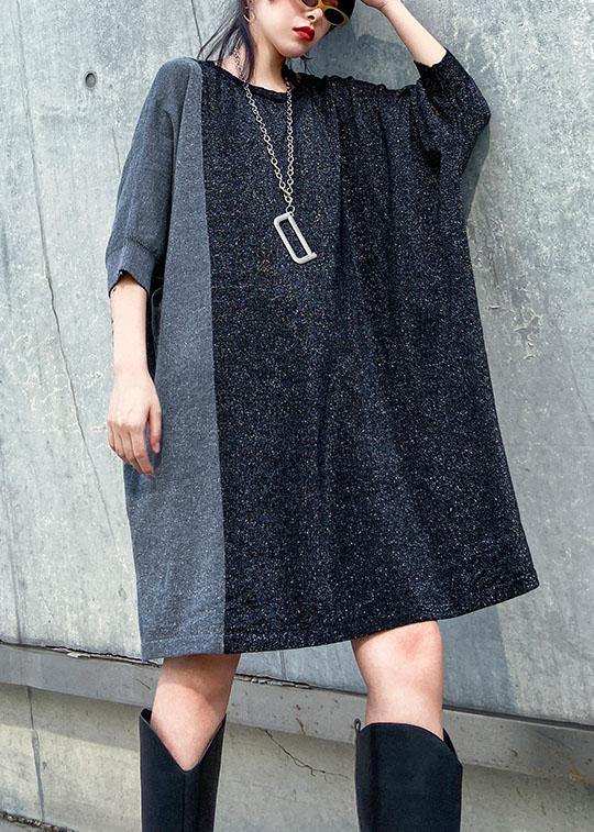 Unique o neck Batwing Sleeve Cotton Tunic pattern black Dress