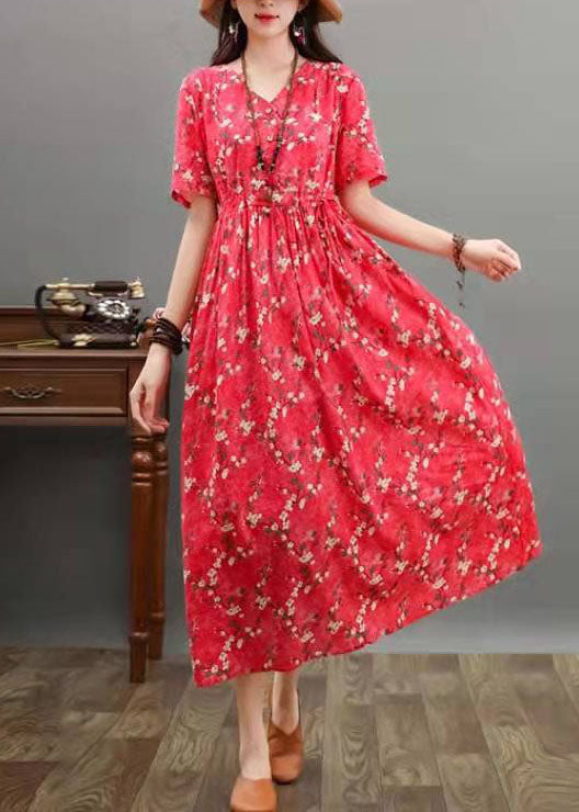 French burgundy cotton linen dresses Fine Sewing prints Maxi summer Dress