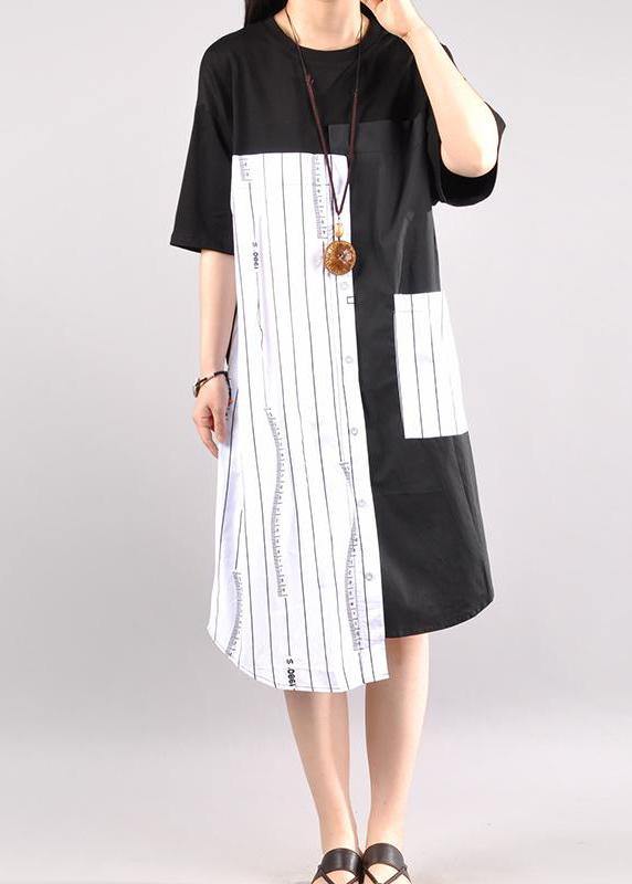 Organic cotton outfit Boho Casual Striped Spliced Irregular Half Sleeve Dress