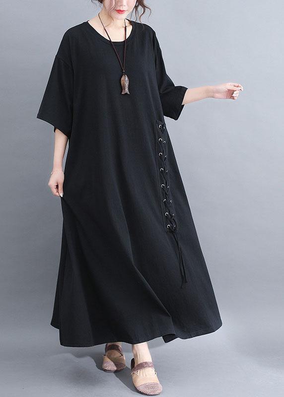 DIY black half sleeve cotton quilting dresses big hem summer Dresses