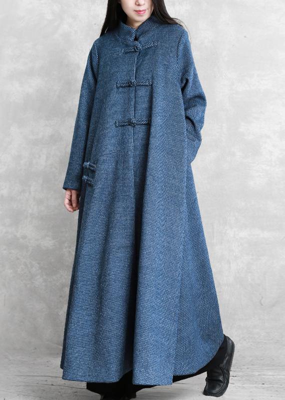 vintage plus size Jackets & coat blue stand collar asymmetric Woolen Coats