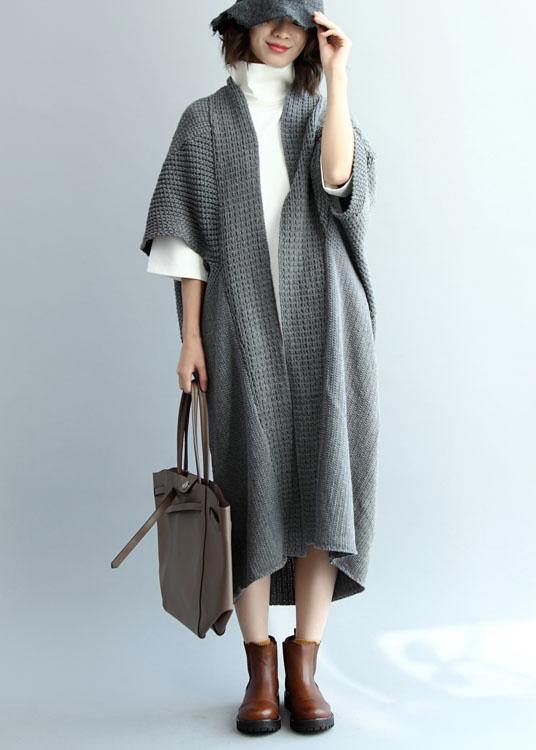 Cozy fall knitted coat trendy plus size gray Batwing Sleeve