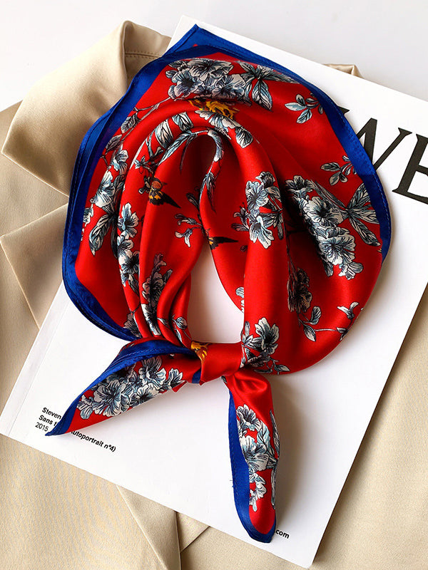 Leisure Fashion Square Flower Print Silk Scarf