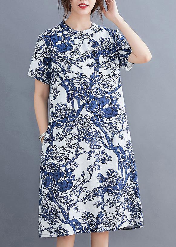 Ethnic blue printed buckle loose dress