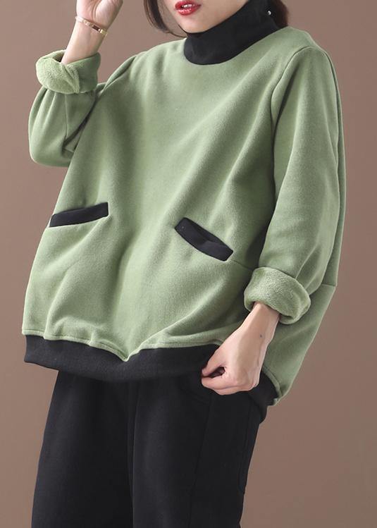 Italian winter cotton patchwork high neck clothes design green blouse